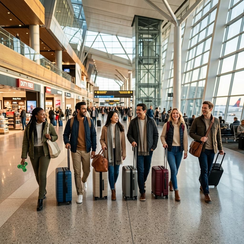 Travelers in an airport